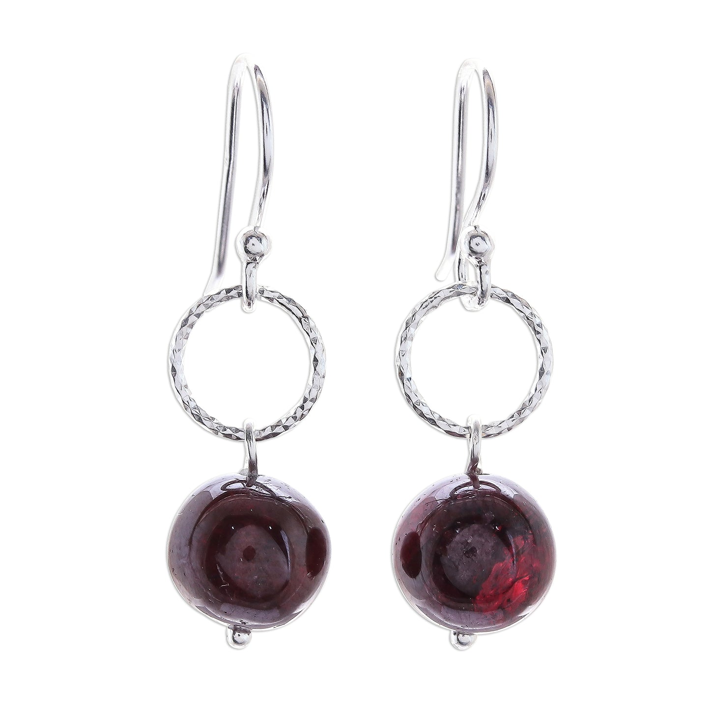 Ring Shimmer Round Garnet Dangle Earrings Crafted in Thailand