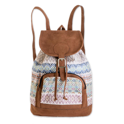 Traditional Pastel Pastel Faux Suede-Accented Cotton Backpack from Guatemala