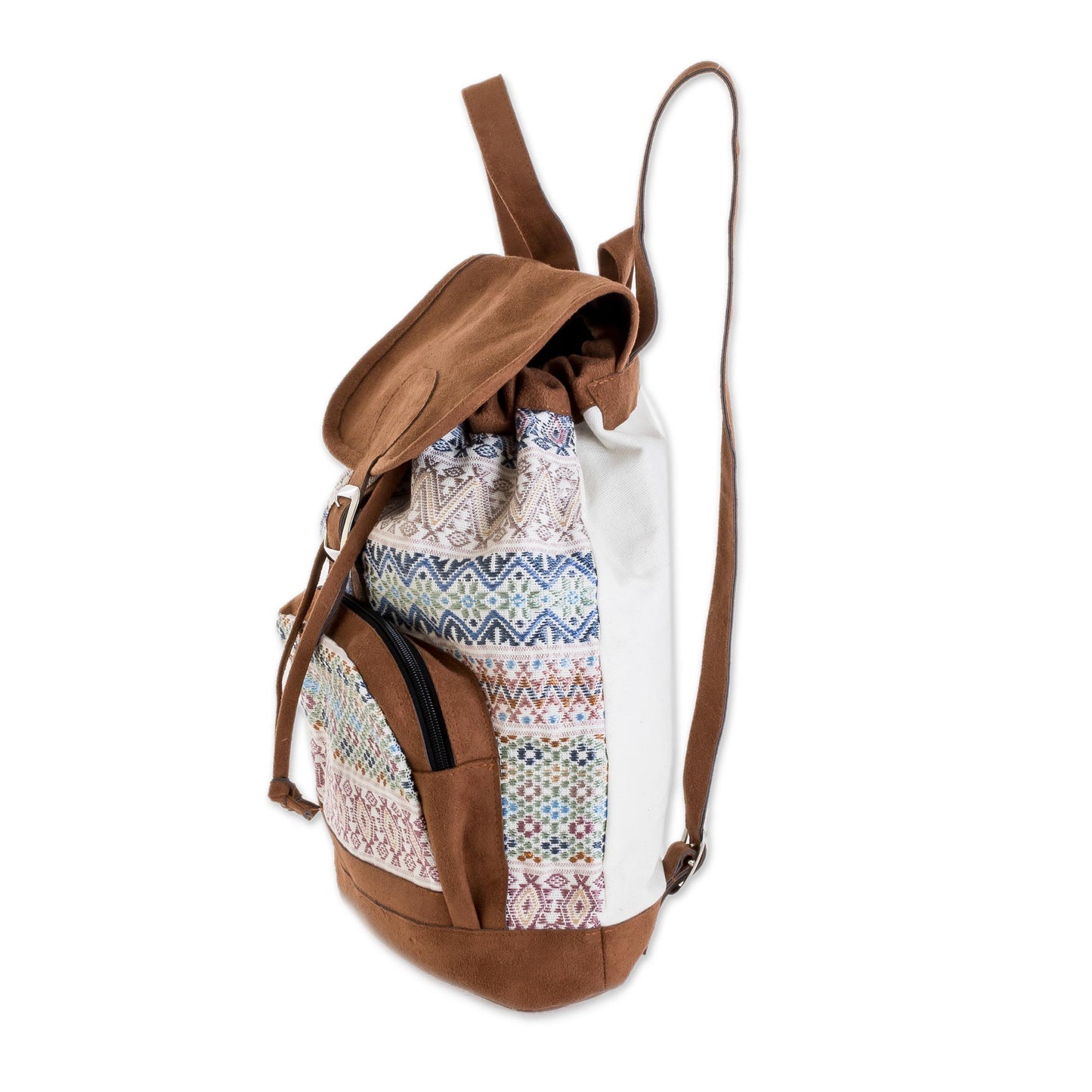 Traditional Pastel Pastel Faux Suede-Accented Cotton Backpack from Guatemala