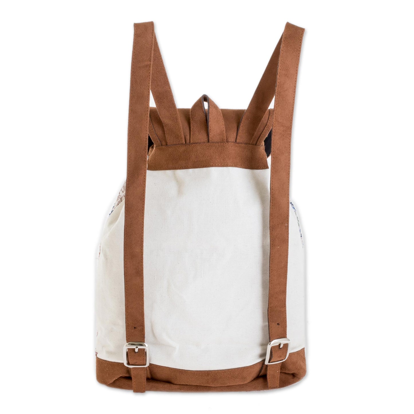 Traditional Pastel Pastel Faux Suede-Accented Cotton Backpack from Guatemala