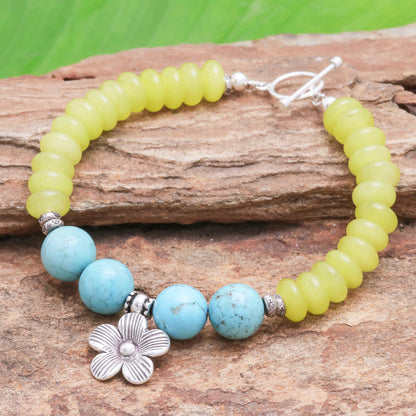 Daisy in the Sunshine Yellow Agate Bracelet with Hill Tribe Silver Flower Charm