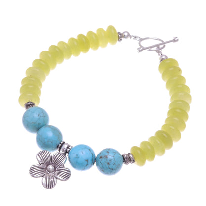 Daisy in the Sunshine Yellow Agate Bracelet with Hill Tribe Silver Flower Charm