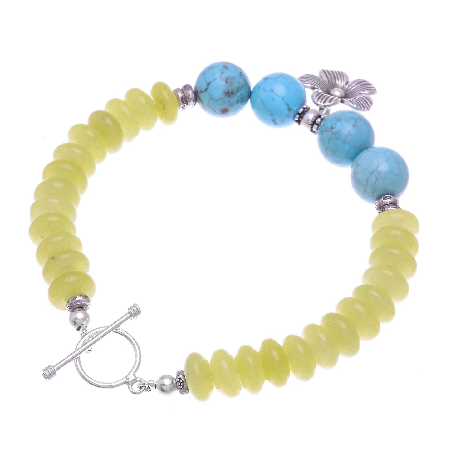 Daisy in the Sunshine Yellow Agate Bracelet with Hill Tribe Silver Flower Charm