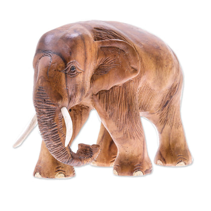 Trip Through Nature Hand-Carved Teak Wood Elephant Sculpture from Thailand