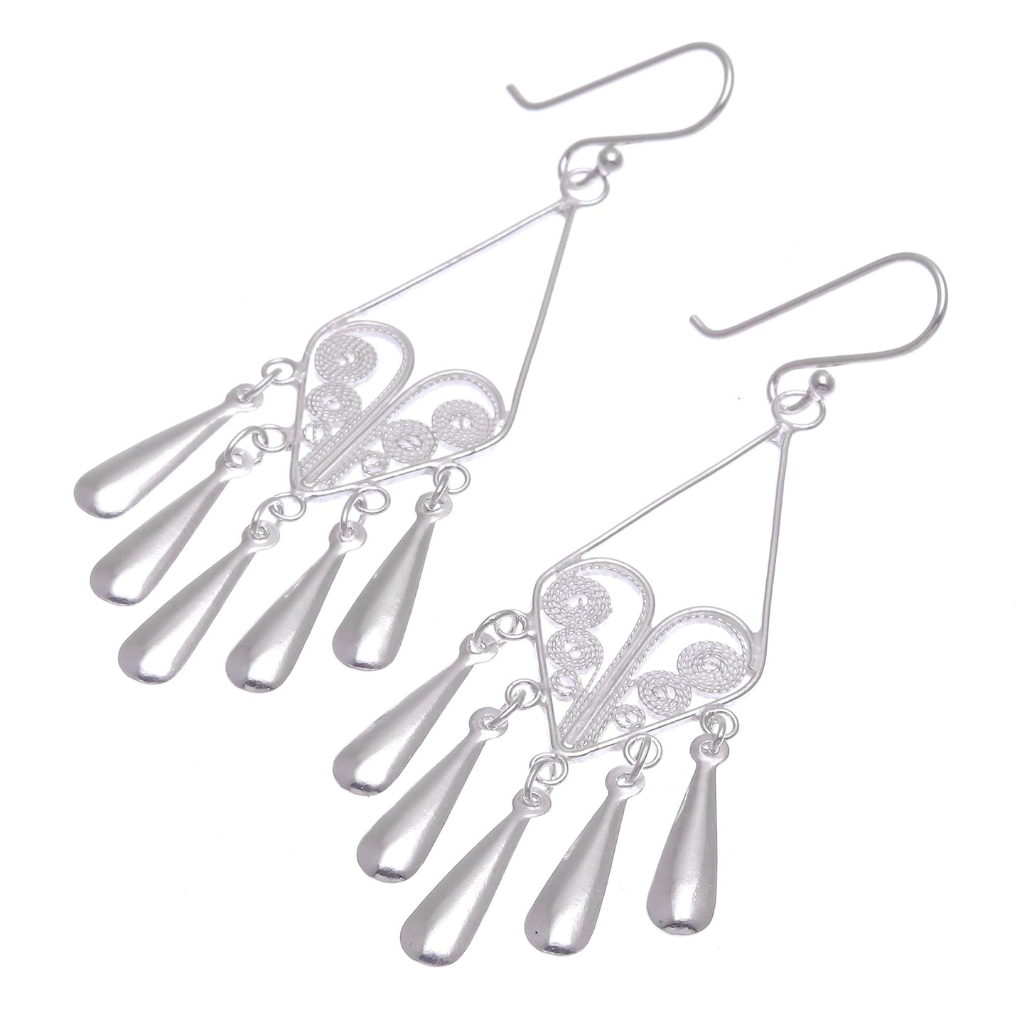 Diamond Fountains Handmade Sterling Silver Filigree Dangle Earrings