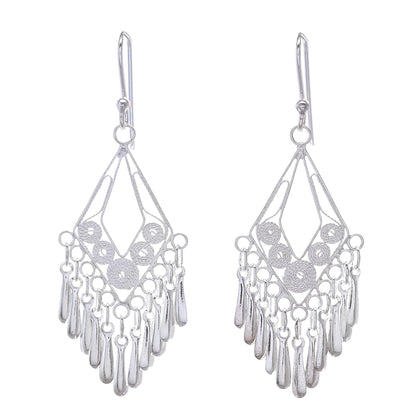 Diamond Swing Diamond-Shaped Sterling Silver Filigree Dangle Earrings