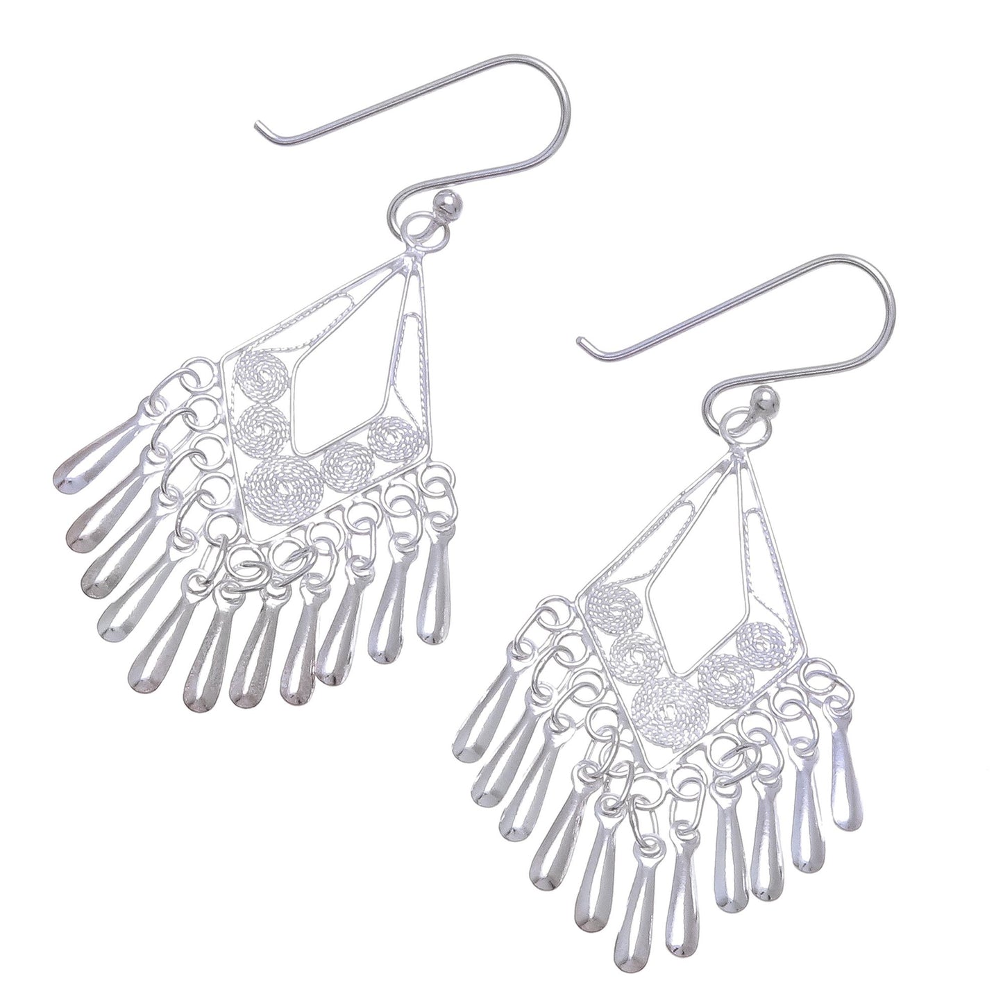 Diamond Swing Diamond-Shaped Sterling Silver Filigree Dangle Earrings