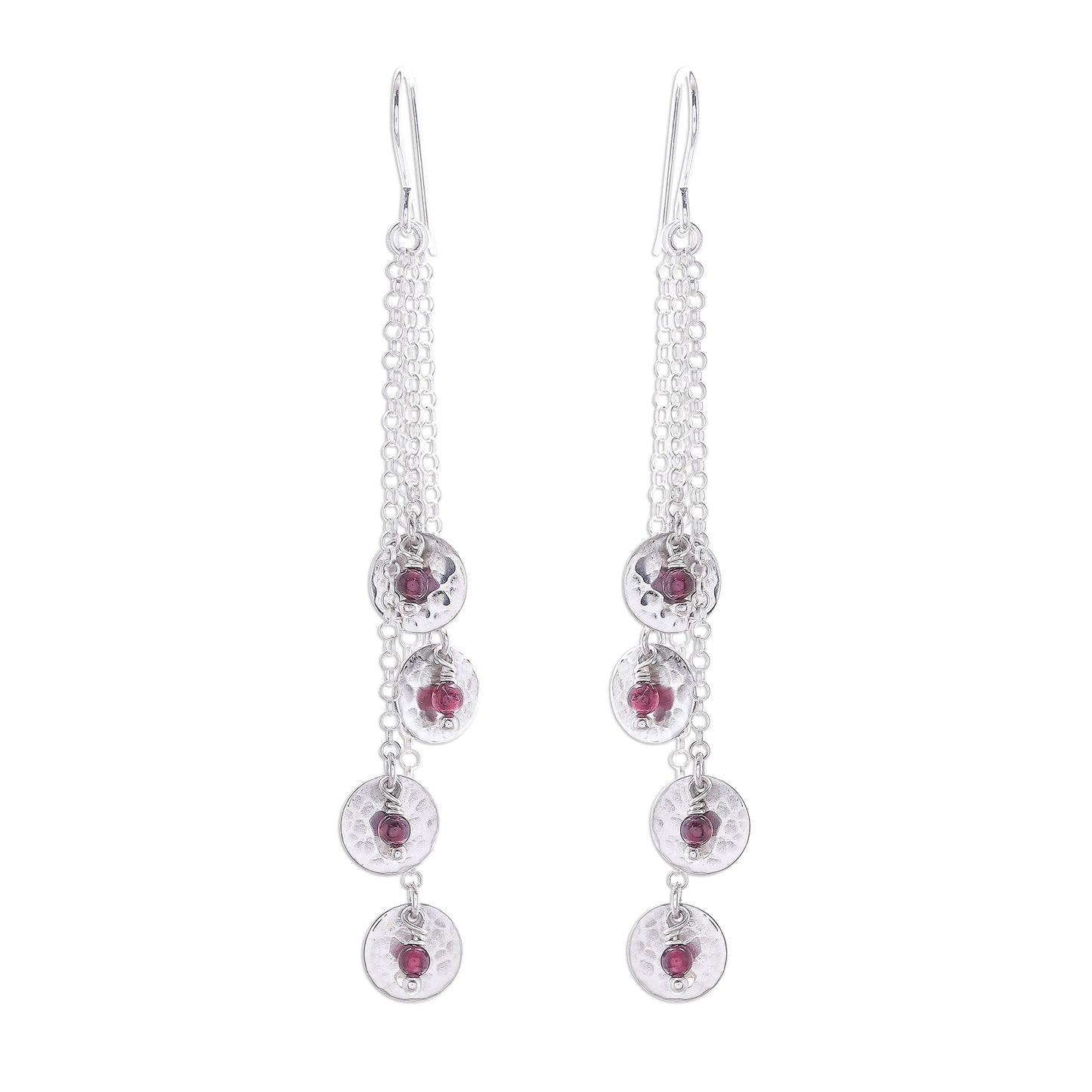 Song of Rain Circle Pattern Modern Garnet Dangle Earrings from Thailand