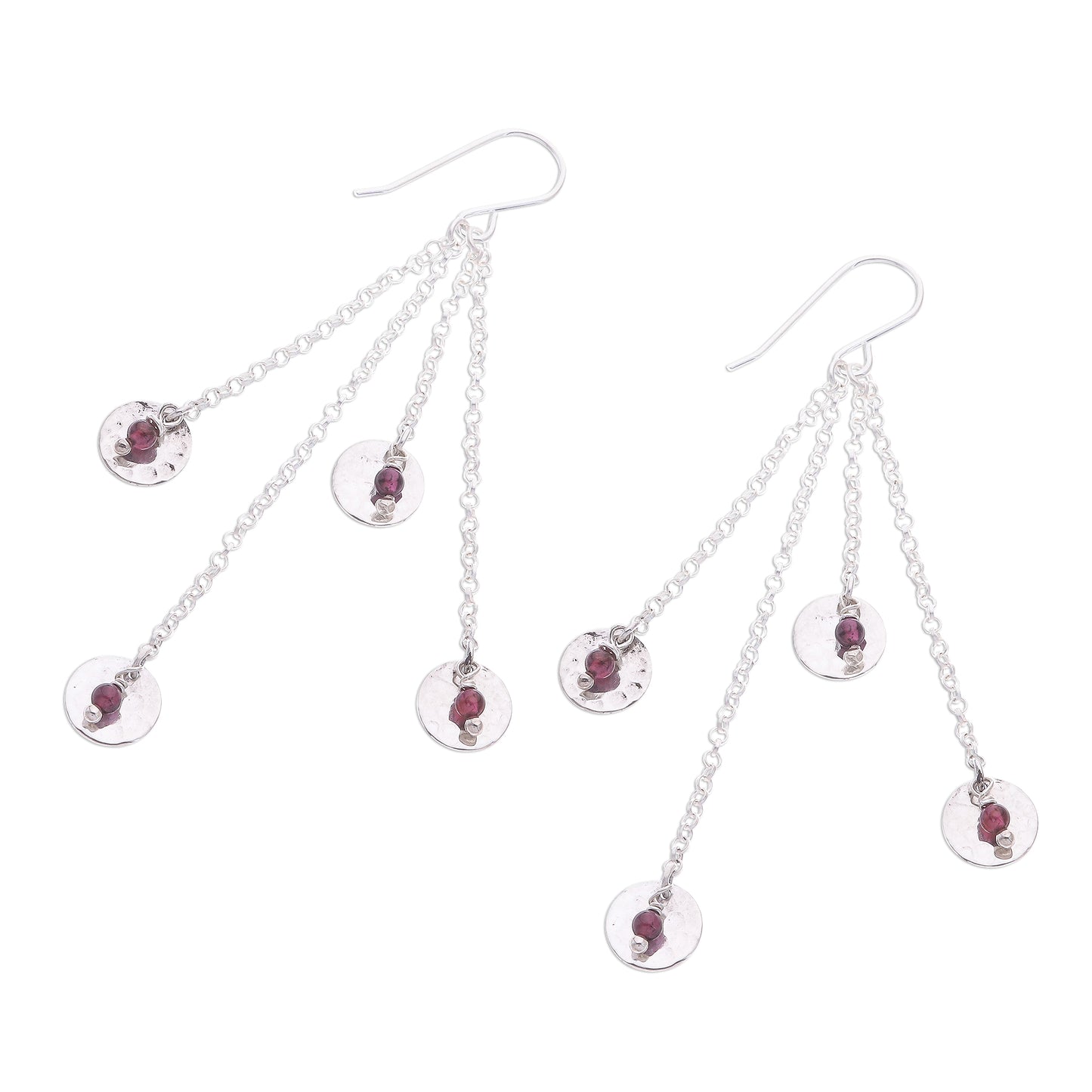 Song of Rain Circle Pattern Modern Garnet Dangle Earrings from Thailand