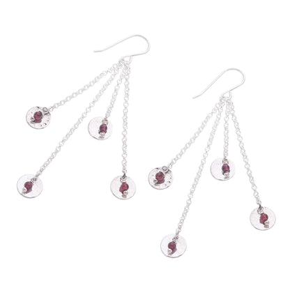 Song of Rain Circle Pattern Modern Garnet Dangle Earrings from Thailand