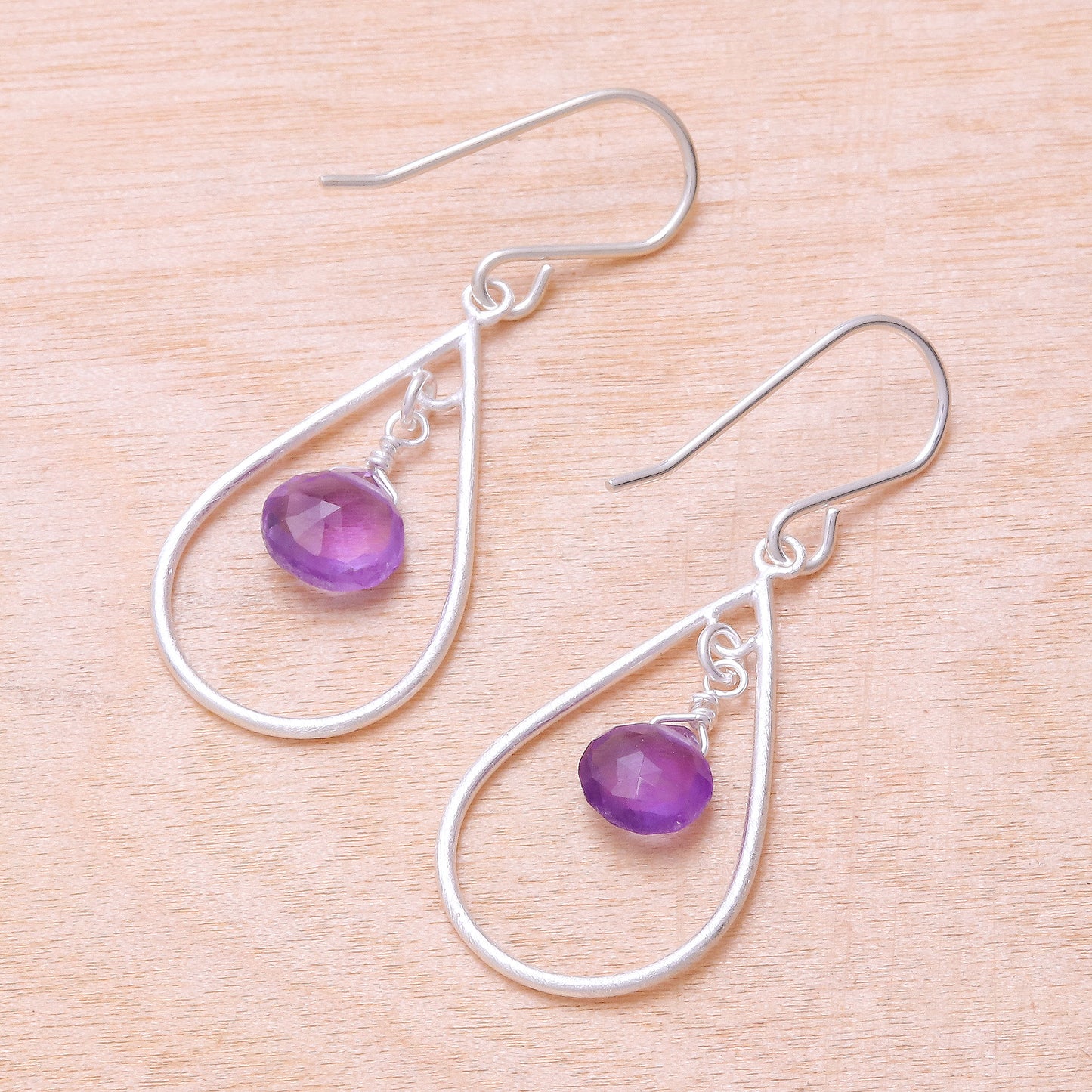 Violet Drops Drop-Shaped Faceted Amethyst Dangle Earrings from Thailand