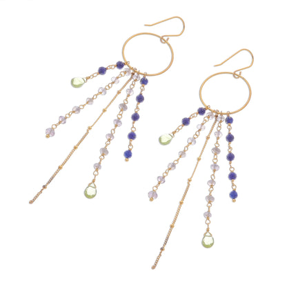 Luxurious Rain Gold Plated Multi-Gemstone Waterfall Earrings from Thailand