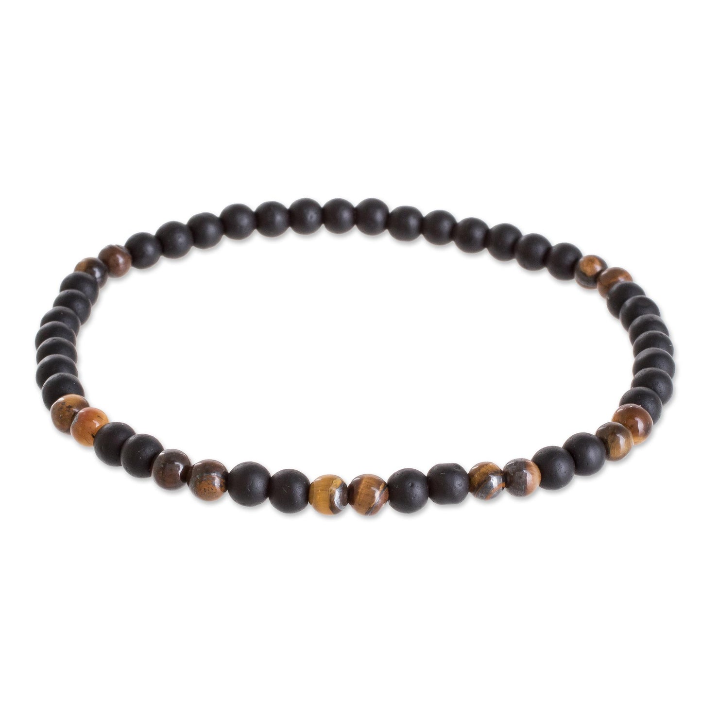 Impassioned Men's Onyx and Tiger's Eye Beaded Stretch Bracelet