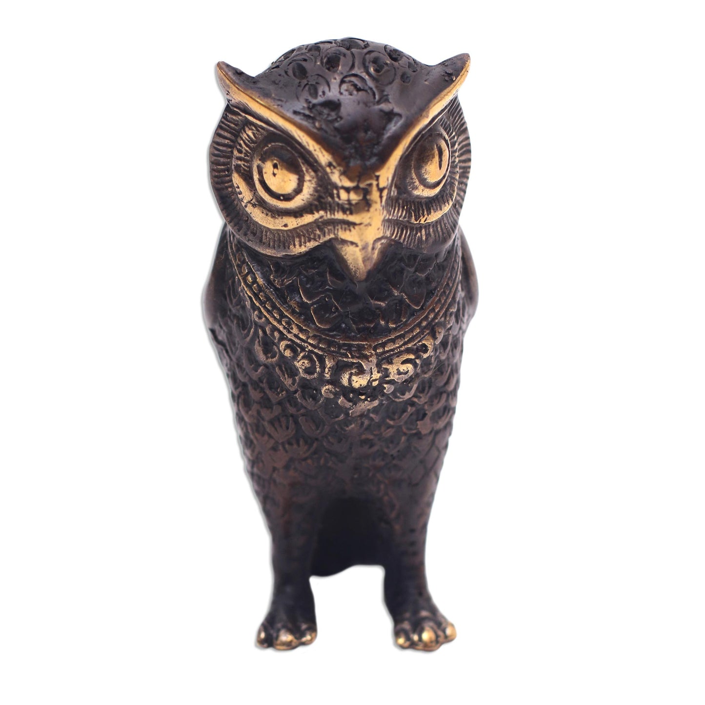 Gleaming Owl Antiqued Bronze Owl Figurine Crafted in Bali