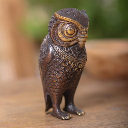 Gleaming Owl Antiqued Bronze Owl Figurine Crafted in Bali