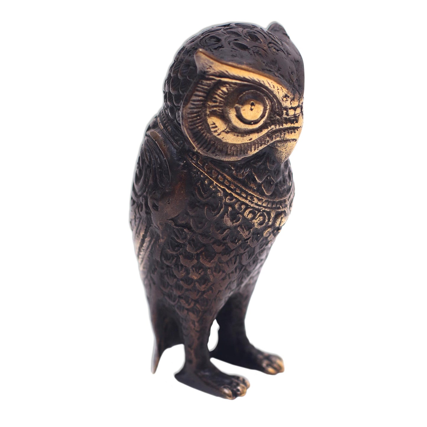 Gleaming Owl Antiqued Bronze Owl Figurine Crafted in Bali