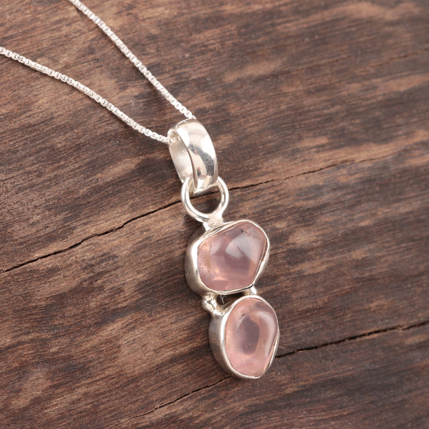 Pink Flair Rose Quartz Pendant Necklace Crafted in India