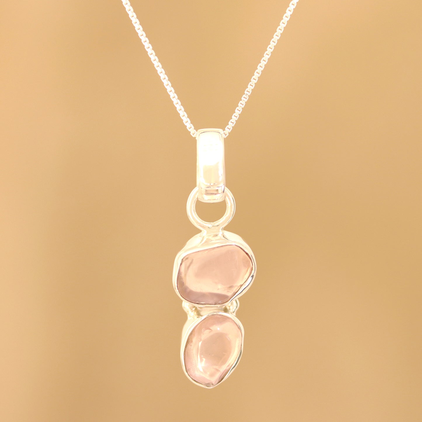 Pink Flair Rose Quartz Pendant Necklace Crafted in India