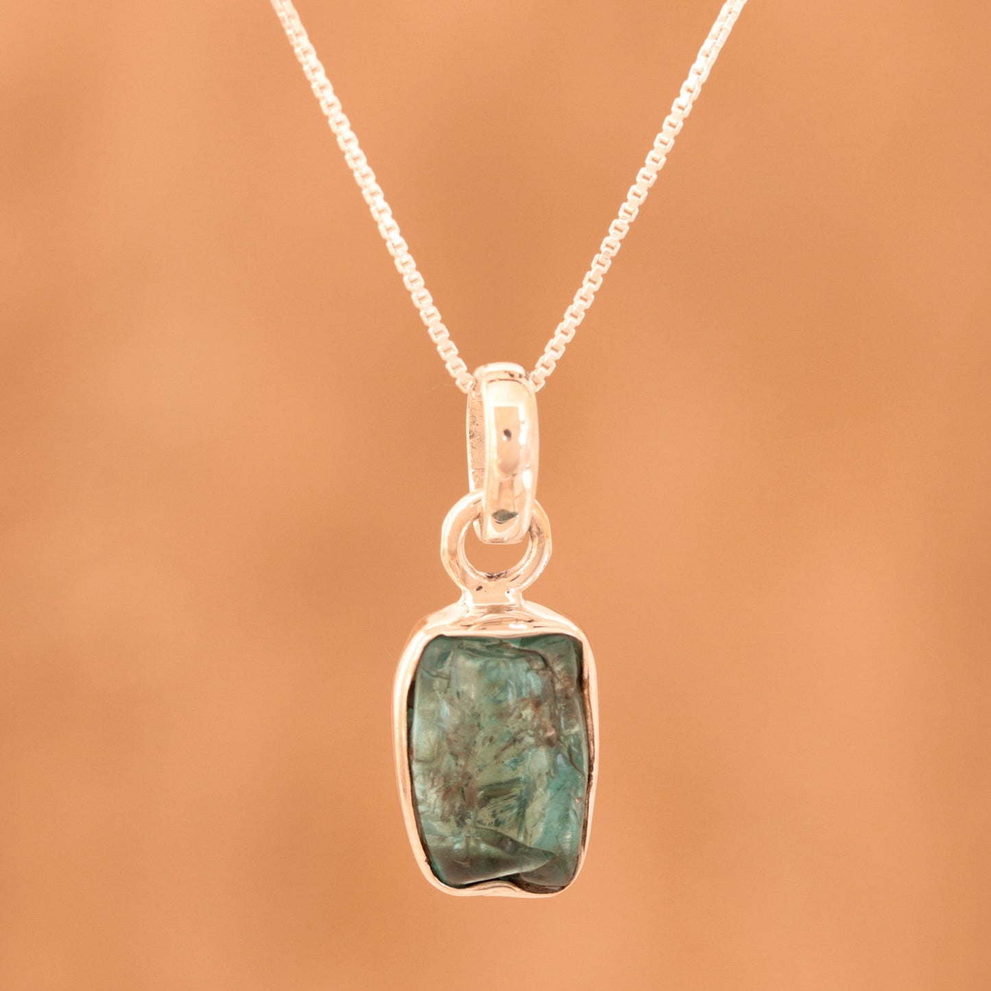 Appealing Sea Apatite Nugget Pendant Necklace Crafted in India