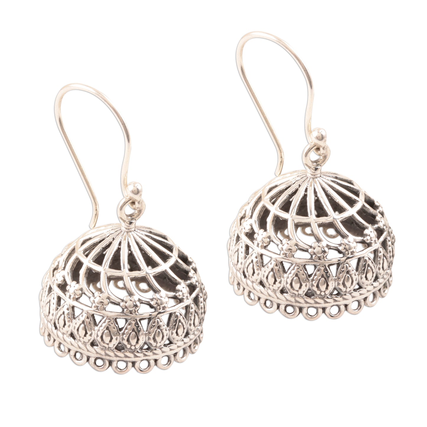 Intricate Jhumki Openwork Sterling Silver Jhumki Dangle Earrings from India