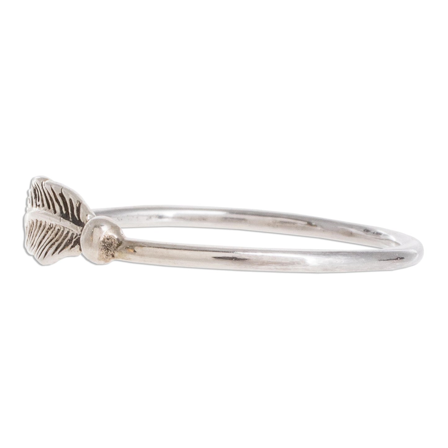 Fallen Feather Slender Sterling Silver Band Ring with Feather