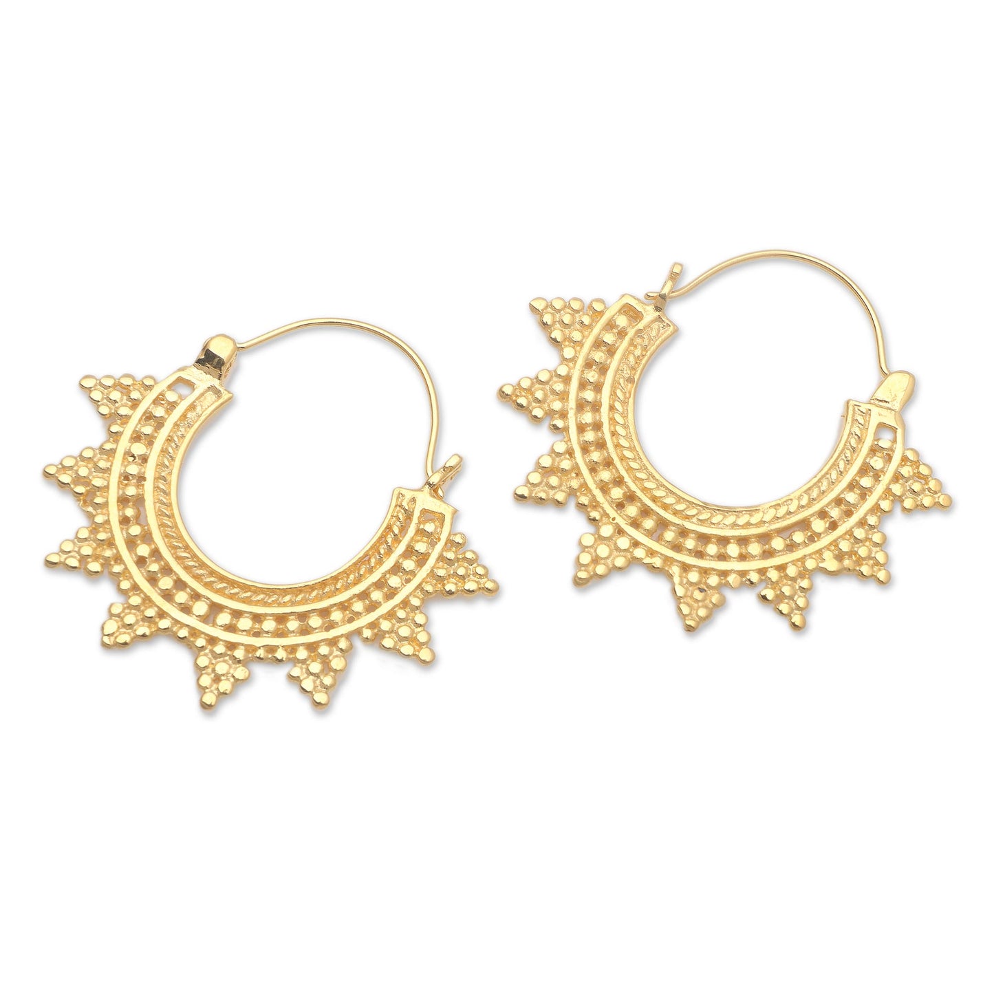 Sunrays 18k Gold Plated Balinese Hoop Earrings