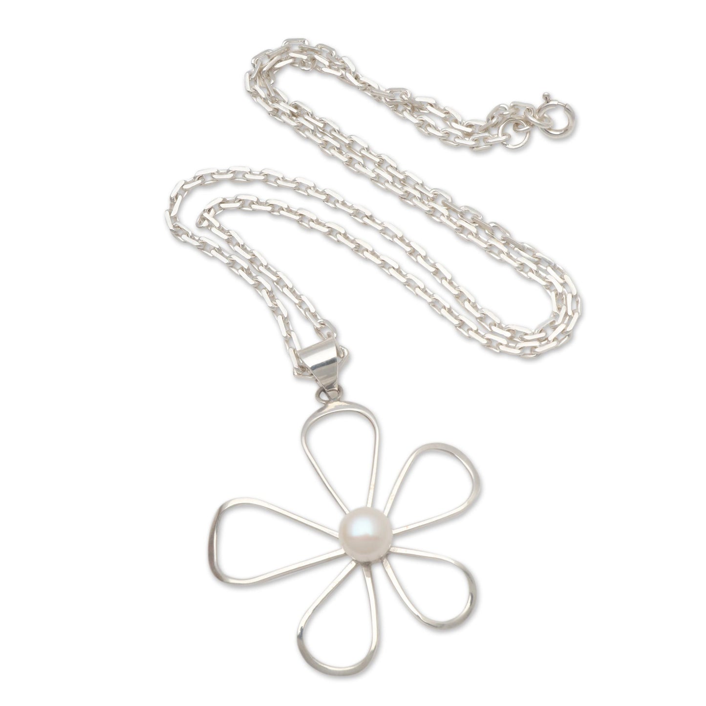 Flower's Center Floral Cultured Pearl Pendant Necklace from Bali