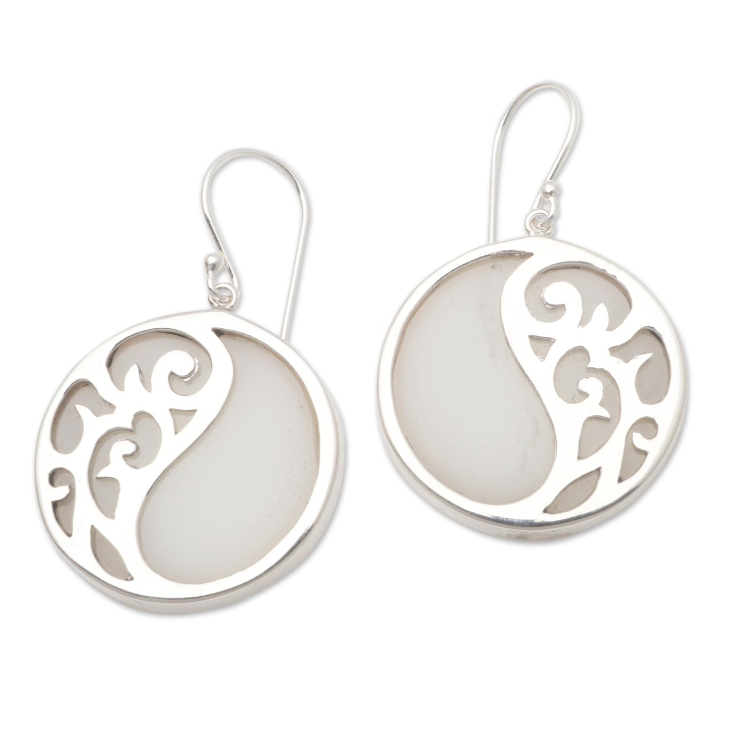 Elegant Yin and Yang Sterling Silver and Resin Dangle Earrings from Bali