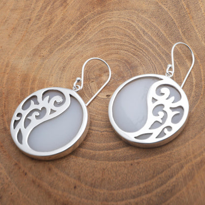 Elegant Yin and Yang Sterling Silver and Resin Dangle Earrings from Bali