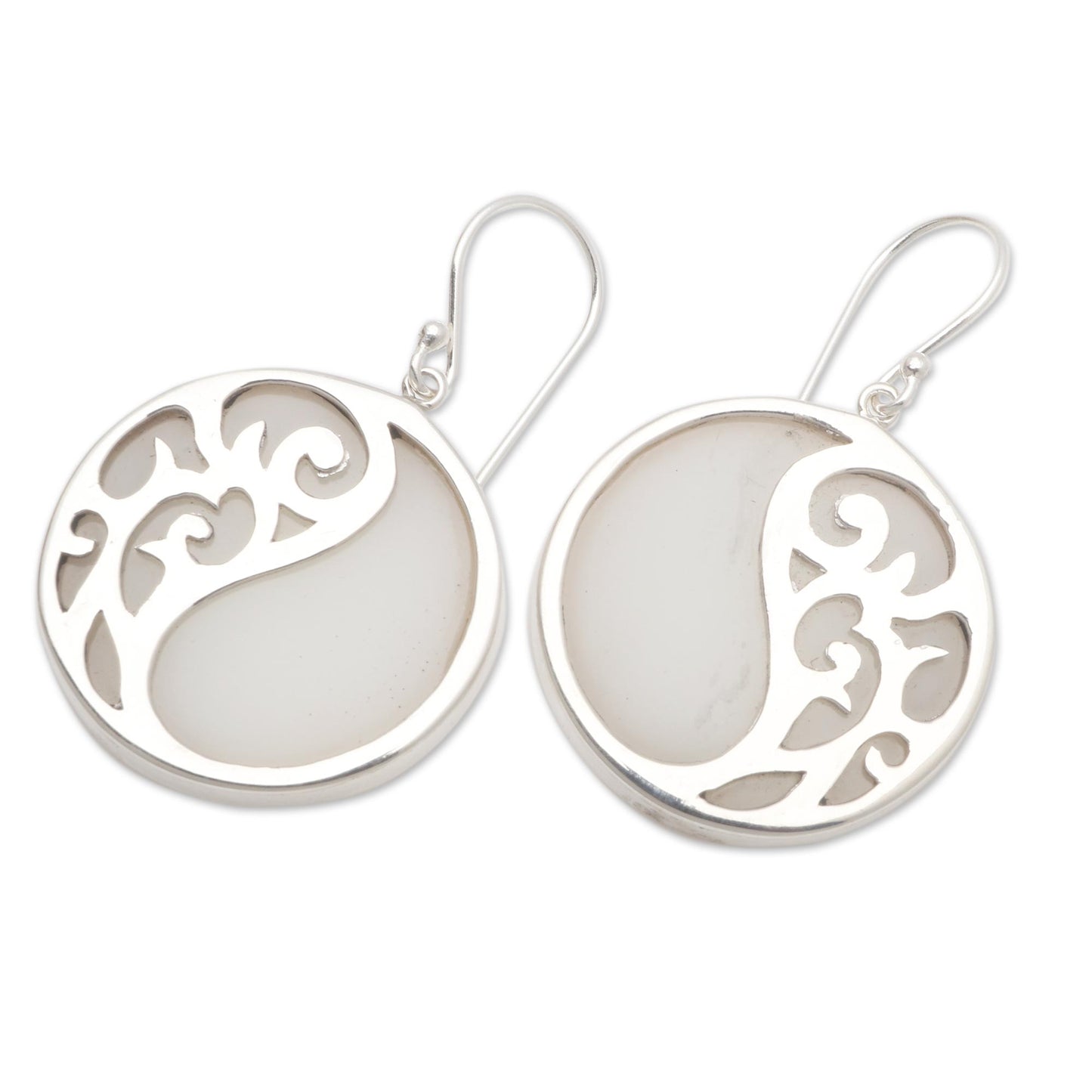 Elegant Yin and Yang Sterling Silver and Resin Dangle Earrings from Bali