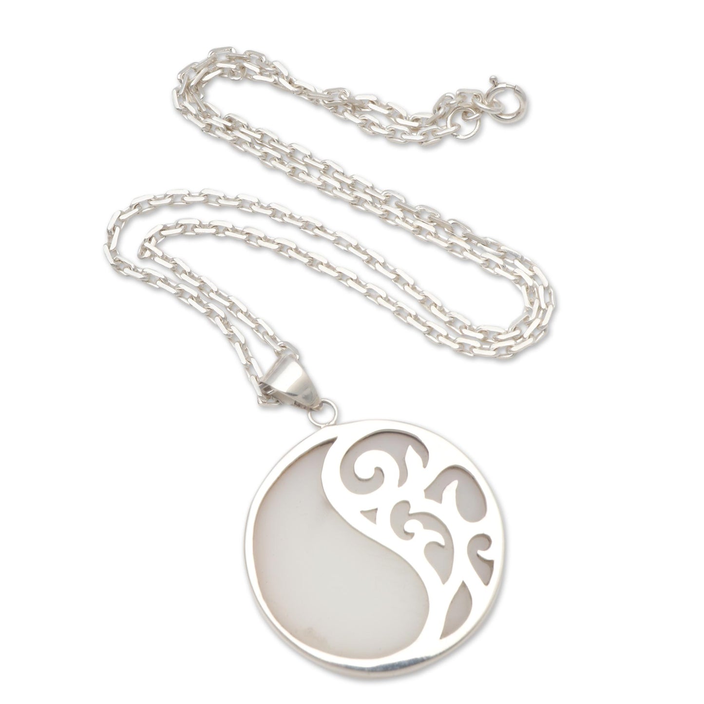 Elegant Yin and Yang Sterling Silver and Resin Pendant Necklace from Bali