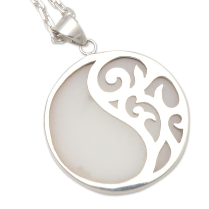 Elegant Yin and Yang Sterling Silver and Resin Pendant Necklace from Bali