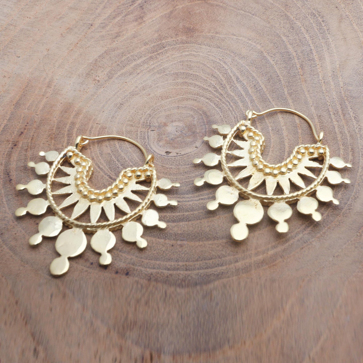 Golden Celebration Artisan Crafted 18k Gold Plated Hoop Earrings from Bali