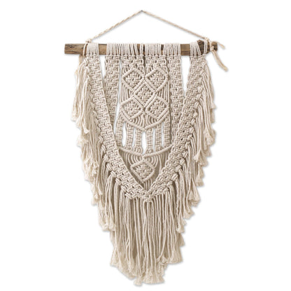 Dawn in Tegalalang Hand-Knotted Cotton Wall Hanging in Ivory from Bali