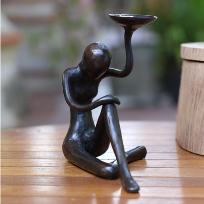 Ballet Bowl Balinese Antiqued Bronze Figurine with a Bowl