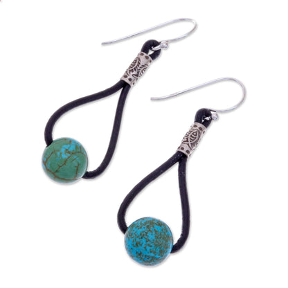 Spring Passion Howlite and Karen Silver Dangle Earrings with Leather