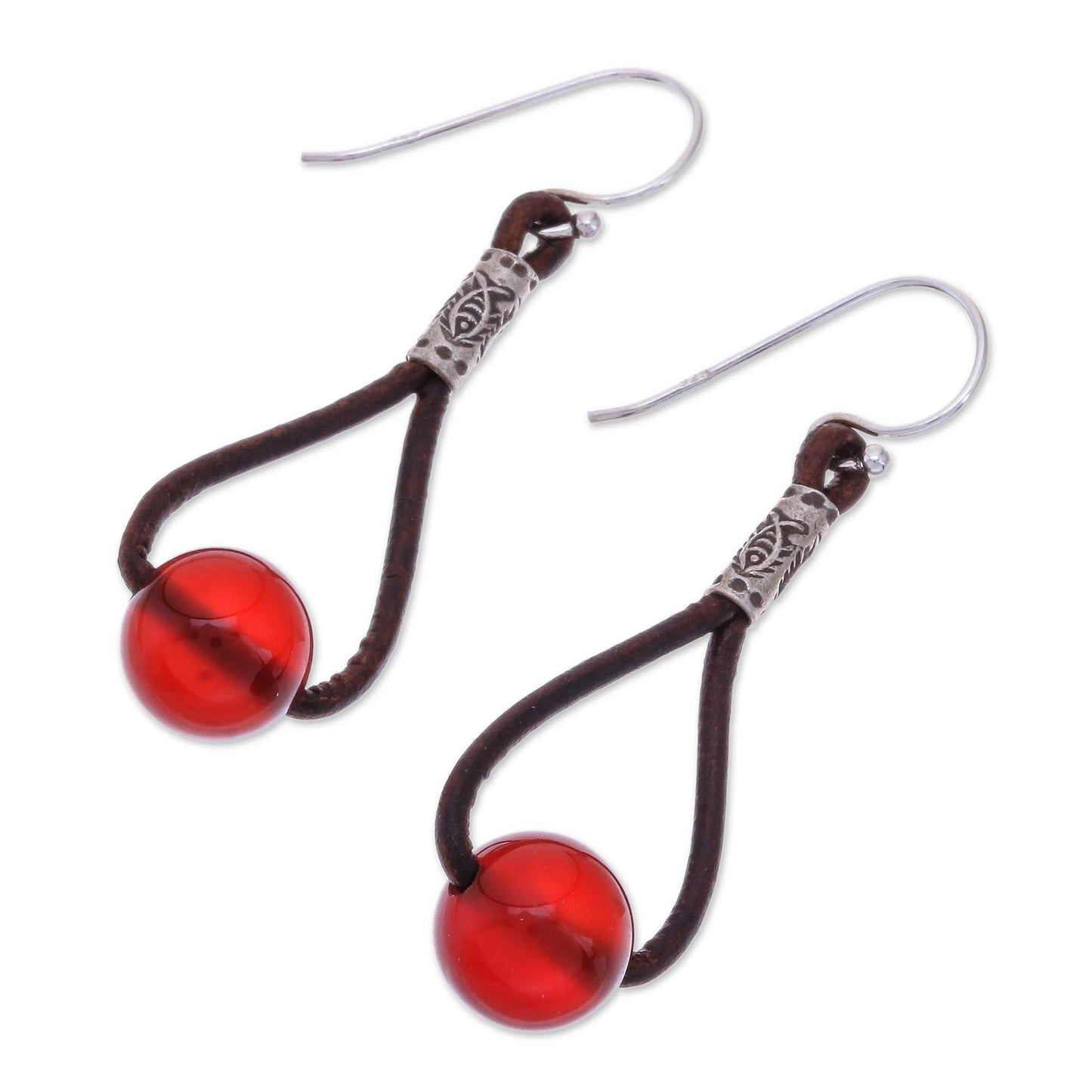 Spring Passion Carnelian and Karen Silver Dangle Earrings with Leather