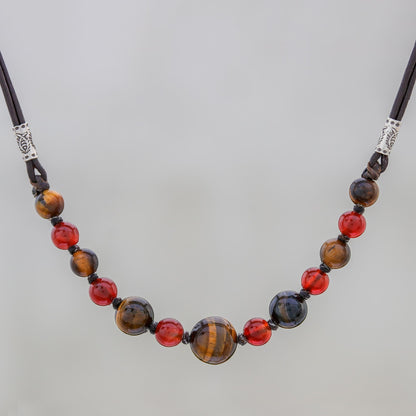 Joyful Holiday Tiger's Eye and Carnelian Beaded Necklace with Karen Silver