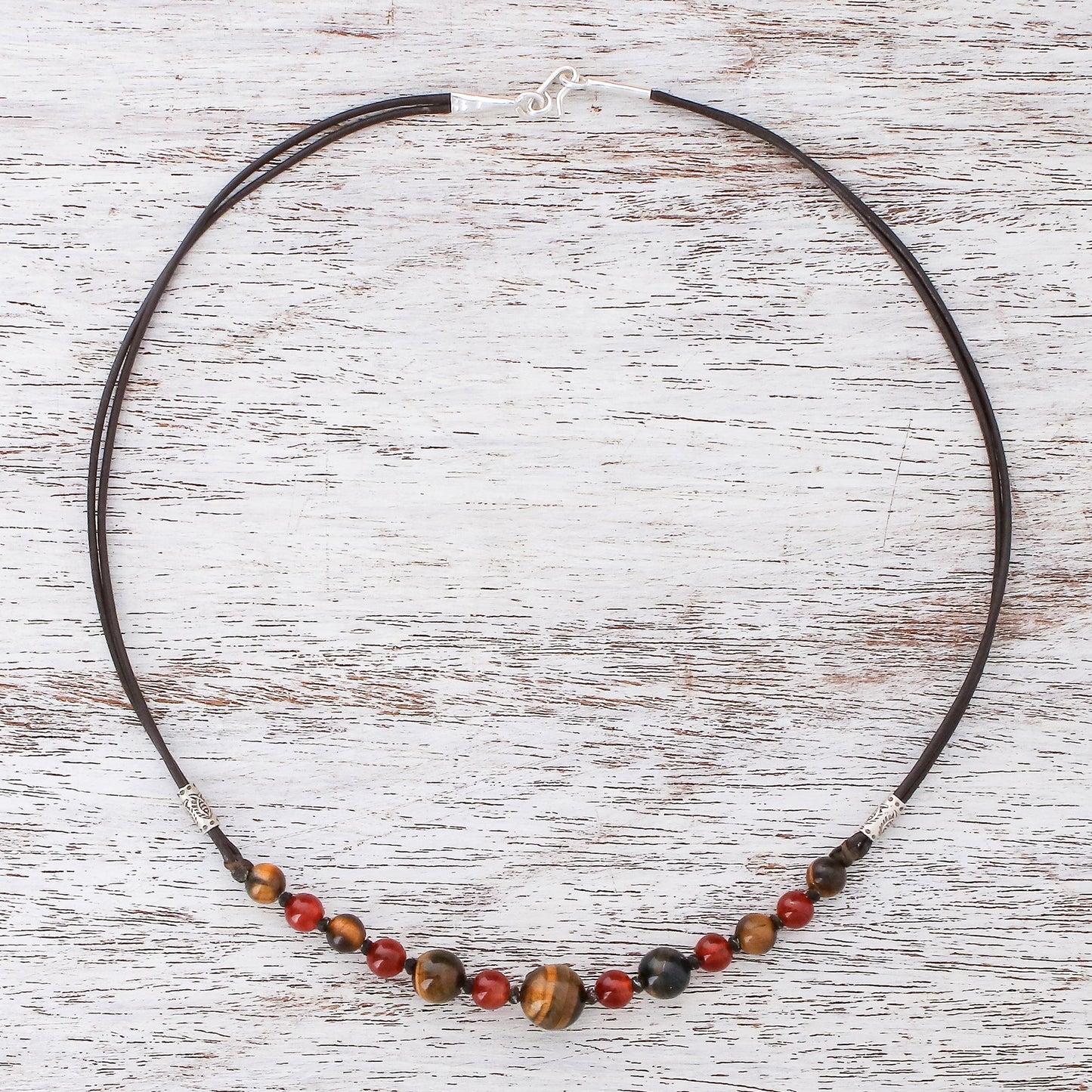 Joyful Holiday Tiger's Eye and Carnelian Beaded Necklace with Karen Silver