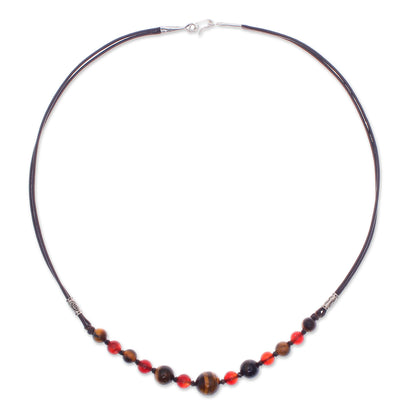 Joyful Holiday Tiger's Eye and Carnelian Beaded Necklace with Karen Silver