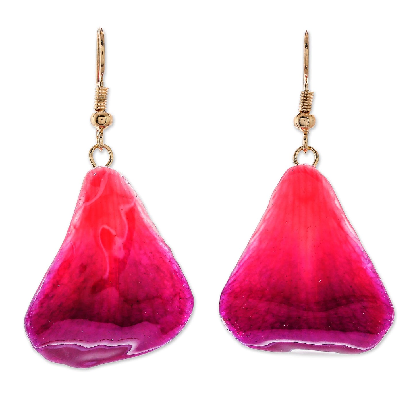 Petal Rain Natural Orchid Flower Dangle Earrings in Magenta