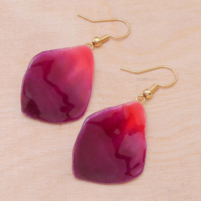 Petal Rain Natural Orchid Flower Dangle Earrings in Magenta