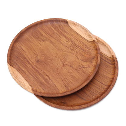 Natural Appetite Handcrafted Teak Wood Luncheon Plates (Pair)