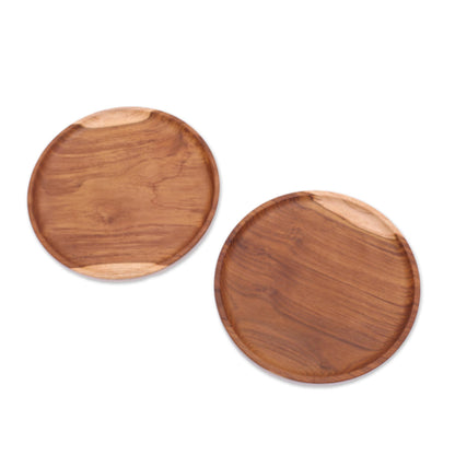 Natural Appetite Handcrafted Teak Wood Luncheon Plates (Pair)