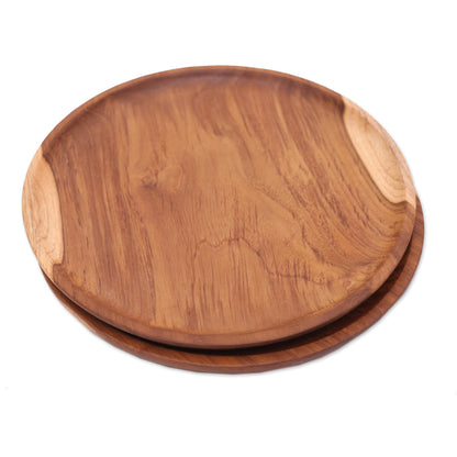 Natural Appetite Handcrafted Teak Wood Luncheon Plates (Pair)