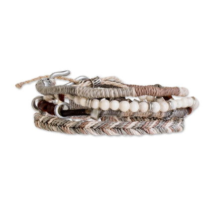 Maya Highlands Unisex Beige Macrame Bracelets (Set of 4)