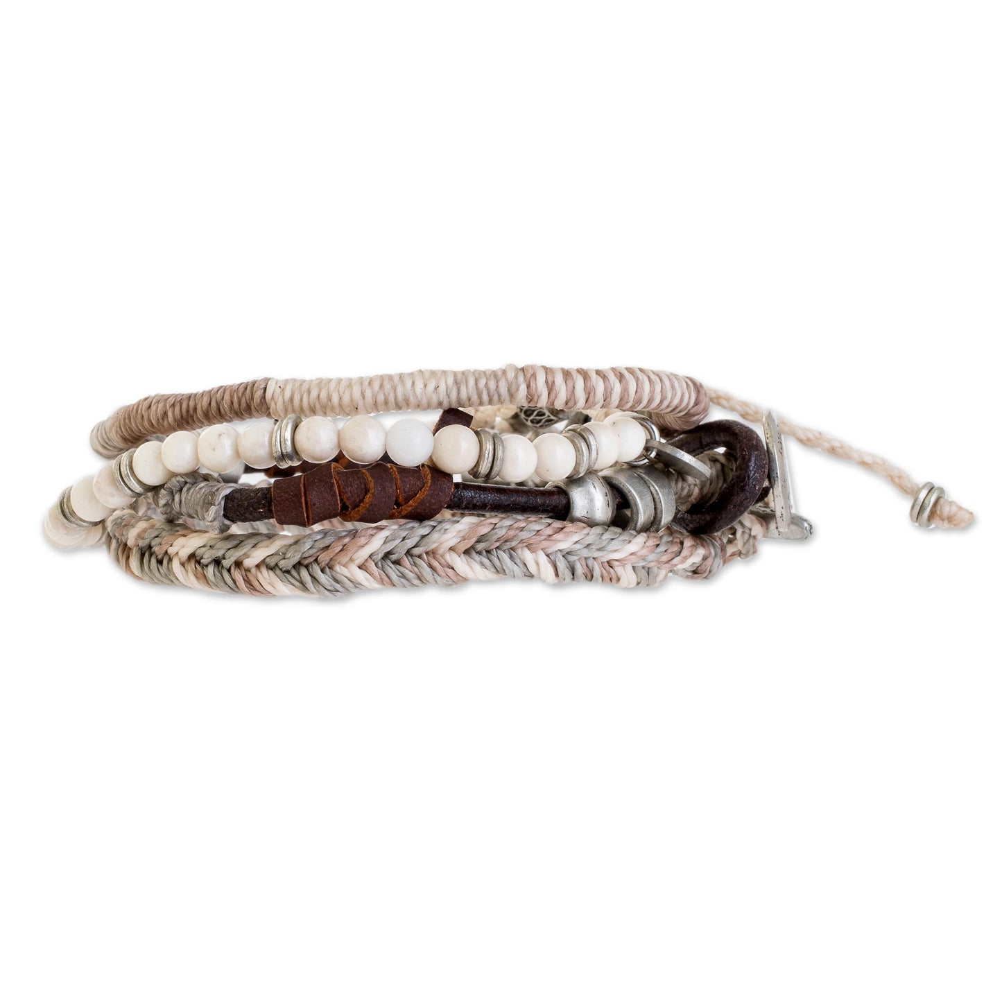 Maya Highlands Unisex Beige Macrame Bracelets (Set of 4)