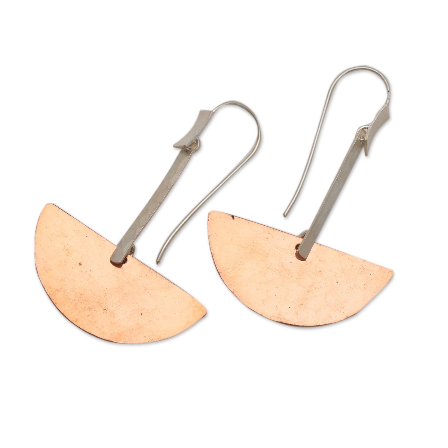 Half-Circle Modernity Modern Sterling Silver and Copper Dangle Earrings from Bali