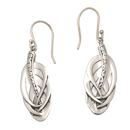 Tufted Feathers Feather-Shaped Sterling Silver Dangle Earrings from Bali