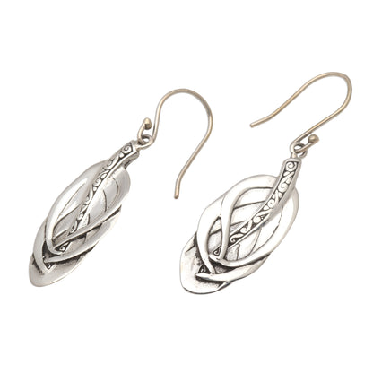 Tufted Feathers Feather-Shaped Sterling Silver Dangle Earrings from Bali